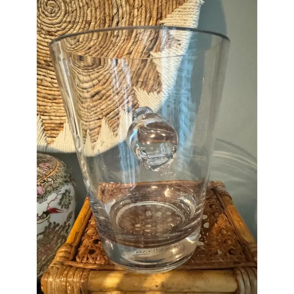 Vintage 2000s Vera Wang Glass Ice Bucket with Scroll Handles, Vase, Wine Chiller